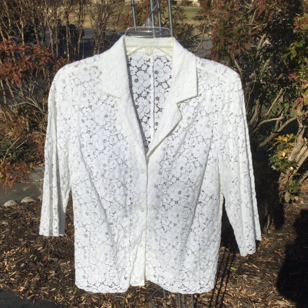 Fabulous Jacket Style White Lace Shirt